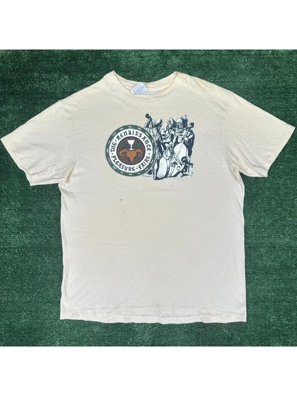 Vintage 80s Renaissance Pleasure Fair T-Shirt Beige L Single Stitch Medieval